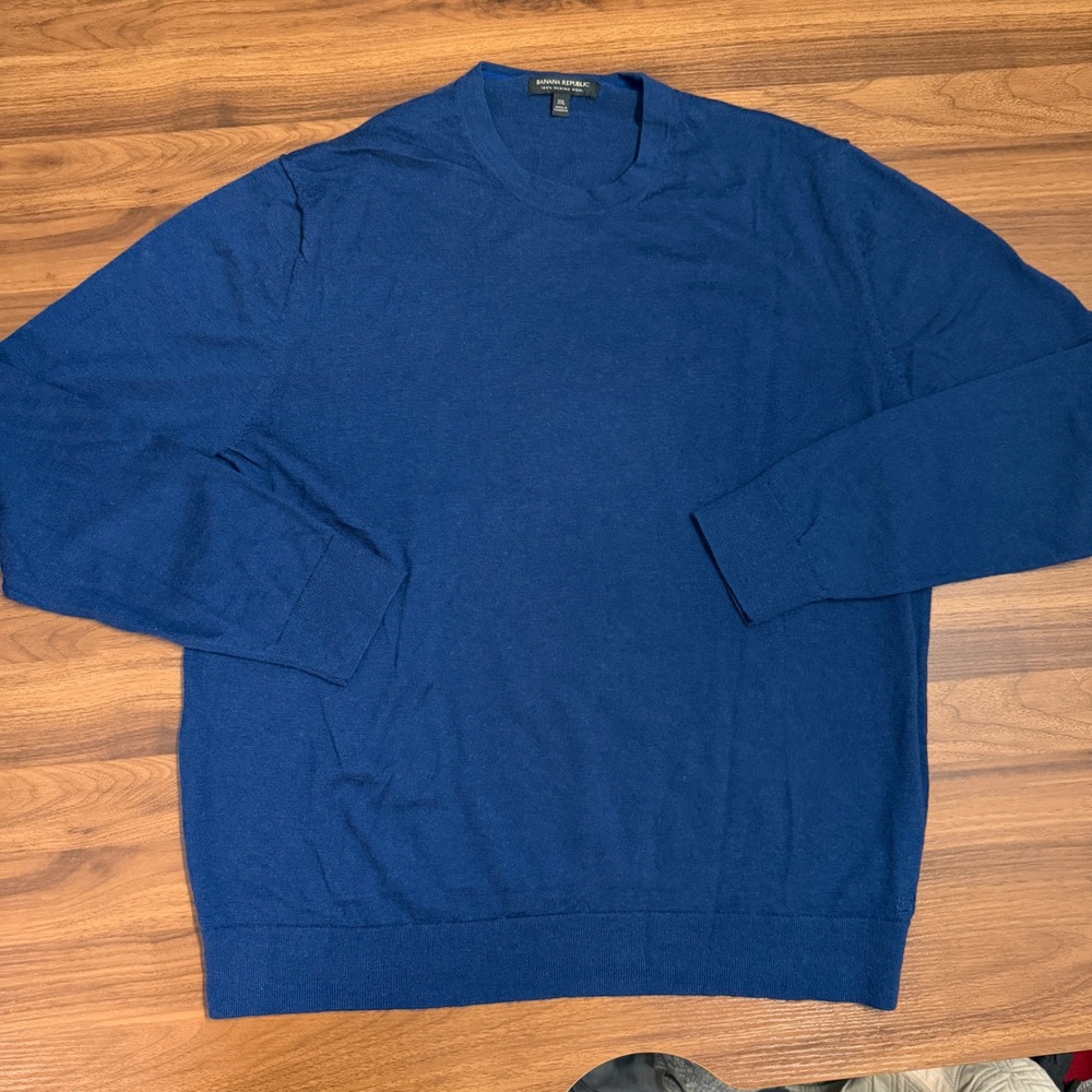 Banana Republic Mens XXL Blue 100% Merino Wool Crewneck Knit Sweater